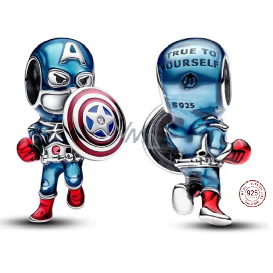 Charm Sterlingové stříbro 925 Marvel The Avengers Captain America, korálek na náramek, film Charm Sterlingové stříbro 925 Marvel The Avengers Captain America, korálek na náramek, film