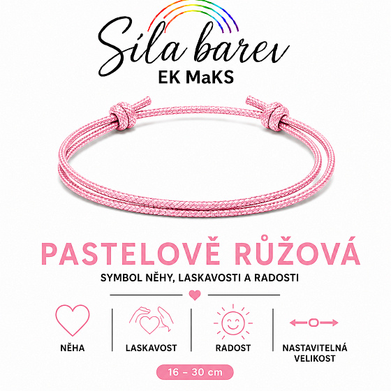 Síla barev Šňůrkový náramek – Pastelově růžová | Symbol něhy, laskavosti a radosti | nastavitelný 16 - 30 cm