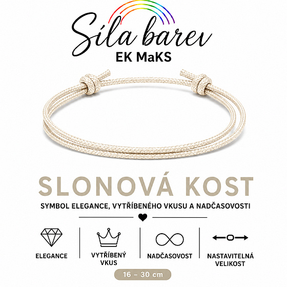 Síla barev Šňůrkový náramek – Slonová kost | Symbol elegance, vytříbeného vkusu a nadčasovosti | nastavitelný 16 - 30 cm