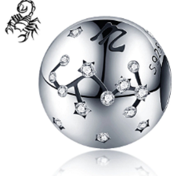 Charm znamení zvěrokruhu Štír + zirkony, korálek na náramek 9 mm
