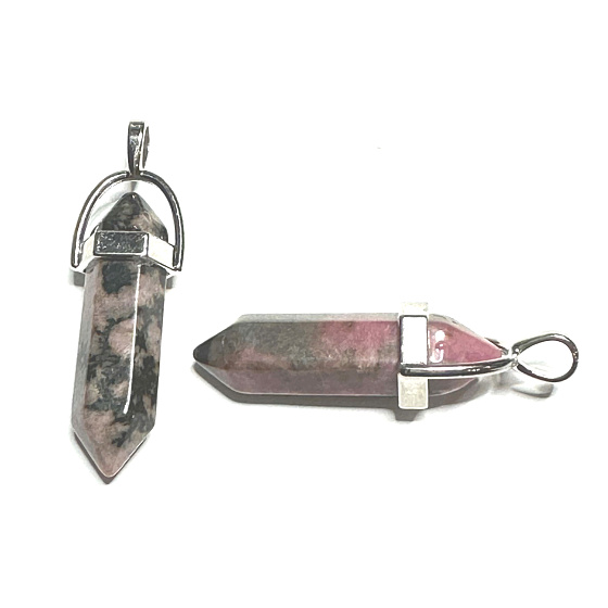 Rodonit kyvadlo šestihran přívěsek přírodní kámen 41 x 13 mm, kámen odpuštění