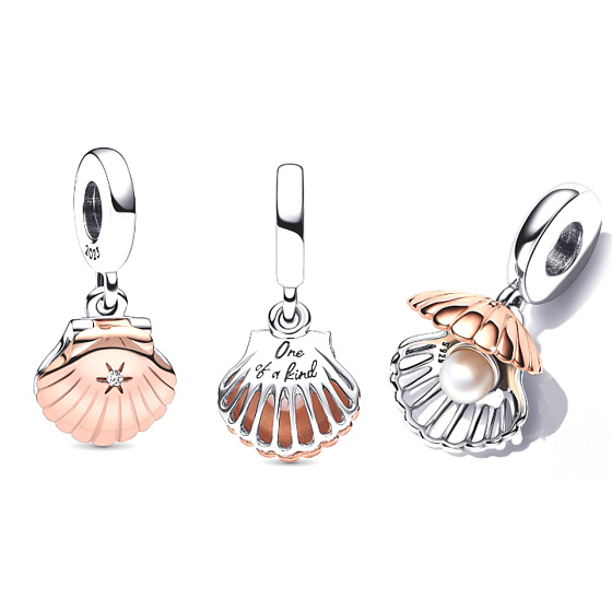 Charm Mořská lastura s perlou 2023, 2v1 přívěsek na náramek, symbol vzpomínek a jedinečnosti, moře