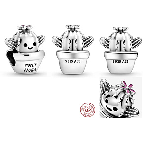 Charm Kaktus v květináči, korálek na náramek květina