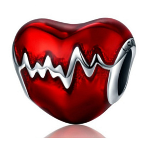 Charm Tlukot srdce červená glazura, korálek na náramek láska