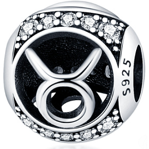 Charm Znamení zvěrokruhu Býk + zirkony, korálek na náramek