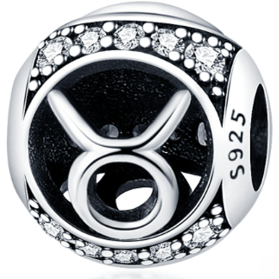 Charm Znamení zvěrokruhu Býk + zirkony, korálek na náramek