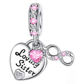 Charm Sestry navěky dvojité srdce a nekonečno, 3v1 přívěsek na náramek láska