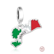 Charm Sterlingové stříbro 925 Itálie Benátky vlajka - houpající se mapa, přívěsek na náramek cestování