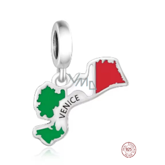 Charm Sterlingové stříbro 925 Itálie Benátky vlajka - houpající se mapa, přívěsek na náramek cestování Charm Sterlingové stříbro 925 Itálie Benátky vlajka - houpající se mapa, přívěsek na náramek cestování