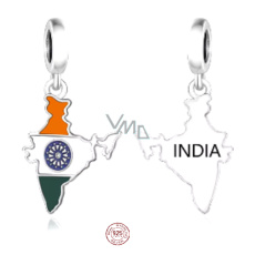 Charm Sterlingové stříbro 925 Indie vlajka - houpající se mapa, přívěsek na náramek cestování
