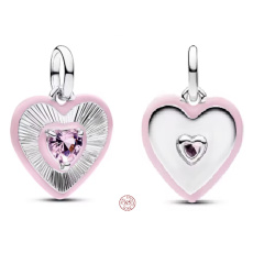 Charm Sterlingové stříbro 925 Růžové srdce s krystalem, přívěsek na náramek, symbol lásky Charm Sterlingové stříbro 925 Růžové srdce s krystalem, přívěsek na náramek, symbol lásky