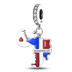 Charm Dominikánská republika vlajka – karibská energie, 2v1 přívěsek na náramek cestování