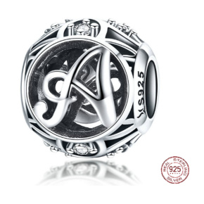 Charm Kouzelná abeceda písmeno A s květinami, korálek na náramek