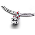 Charm Vánoční rolnička s červenou mašlí 2025,  přívěsek na náramek vánoce