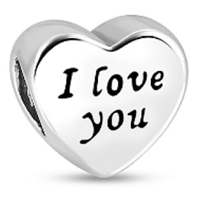 Charm Srdce a nápis Miluji tě, korálek na náramek láska