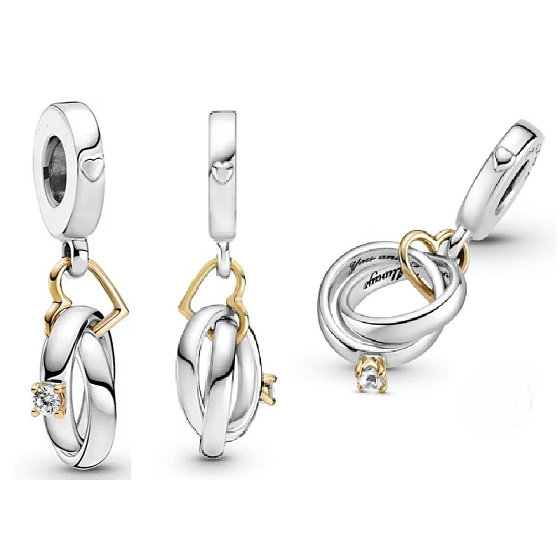 Snubní prsteny - šťastná láska, 2v1 stříbrný 925 přívěsek na náramek