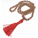 108 Mala Shiva Rudraksha, meditační šperk, přírodní indická semínka, vázaný, elastický, ruční výroba, střapec 8 cm, korálek 7-8 mm
