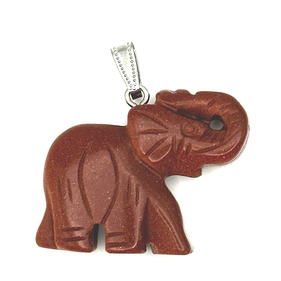 Goldstone zlatý Slon přívěsek syntetický kámen, ručně broušená figurka 3,2 x 4 cm, kámen ambicí