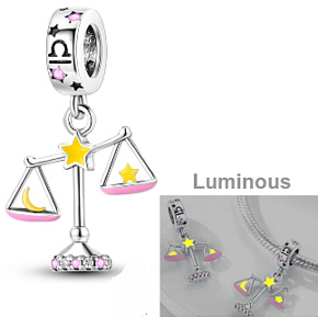 Charm Znamení zvěrokruhu Váhy, zářící ve tmě luminozní přívěsek na náramek