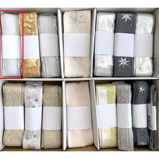 Ditipo Stuha látková s drátkem Bílá se stříbrným okrajem 3 m x 25 mm