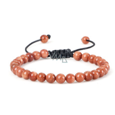 Goldstone zlatý náramek, ručně pletený, nastavitelná velikost kulička 6 mm / 16 - 17 cm, kámen ambicí
