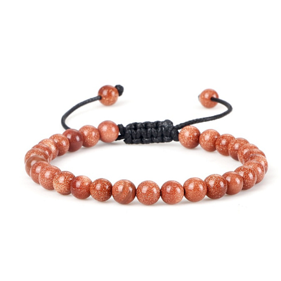 Goldstone zlatý náramek, ručně pletený, nastavitelná velikost kulička 6 mm / 16 - 17 cm, kámen ambicí