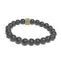 Achát černý matný s královskou mantrou Óm náramek elastický přírodní kámen, kulička 8 mm / 16 - 17 cm, dodává odvahu a sílu