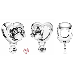 Charm Tlapka a srdce, korálek na náramek mazlíček