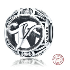 Charm Sterlingové stříbro 925 Kouzelná abeceda písmeno V s květinami, korálek na náramek Charm Sterlingové stříbro 925 Kouzelná abeceda písmeno V s květinami, korálek na náramek