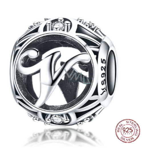 Charm Sterlingové stříbro 925 Kouzelná abeceda písmeno V s květinami, korálek na náramek Charm Sterlingové stříbro 925 Kouzelná abeceda písmeno V s květinami, korálek na náramek