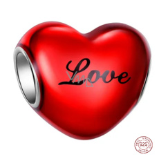 Charm Sterlingové stříbro 925 Červené srdce s nápisem Love, korálek na náramek láska