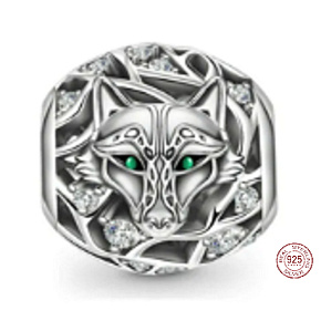 Charm Vlk, zelené oči, korálek na náramek zvíře