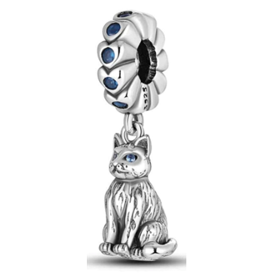 Charm Kočka s krásnýma modrýma očima, přívěsek na náramek zvíře
