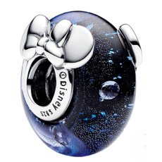 Charm Disney Mickey Mouse a Minnie Mouse z modrého Murano skla, korálek na náramek film
