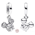 Charm Sterlingové stříbro 925 Disney Mickey Mouse třpytivá silueta hlavy, zirkony bílé, přívěsek na náramek, film