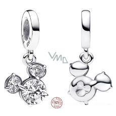 Charm Sterlingové stříbro 925 Disney Mickey Mouse třpytivá silueta hlavy, zirkony bílé, přívěsek na náramek, film
