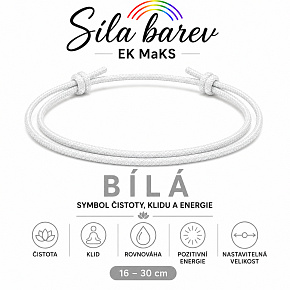 Šňůrkový náramek Síla barev – Bílá | Symbol čistoty, klidu a energie | nastavitelný, 16 - 30 cm Šňůrkový náramek Síla barev – Bílá | Symbol čistoty, klidu a energie | nastavitelný, 16 - 30 cm