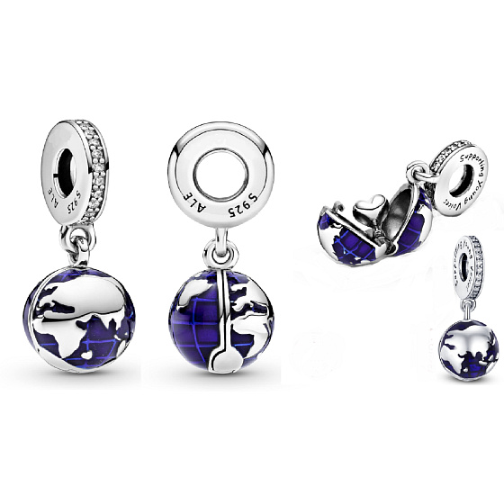Charm Planeta země - Modrá planeta, 2v1 otevírací, uvnitř srdce, přívěsek na náramek vesmír