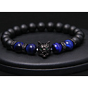 Láva černá + Tygří oko tmavě modré + Vlčí hlava náramek elastický přírodní kámen, kulička 8 mm / 21 cm