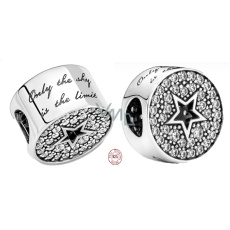 Charm Sterlingové stříbro 925 Blahopřání s hvězdou, stopper, klipový korálek na náramek výročí Charm Sterlingové stříbro 925 Blahopřání s hvězdou, stopper, klipový korálek na náramek výročí