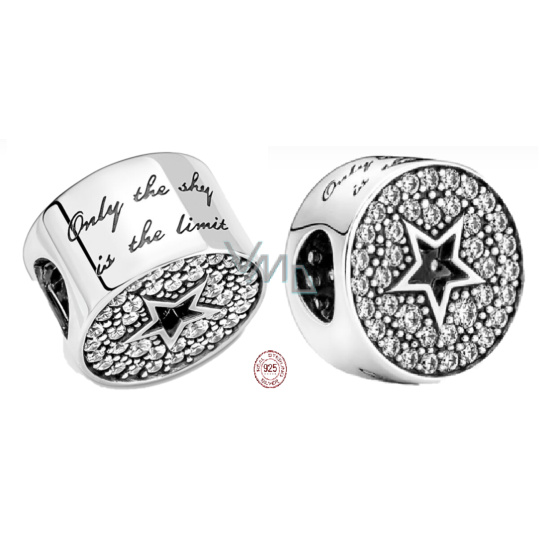 Charm Sterlingové stříbro 925 Blahopřání s hvězdou, stopper, klipový korálek na náramek výročí Charm Sterlingové stříbro 925 Blahopřání s hvězdou, stopper, klipový korálek na náramek výročí