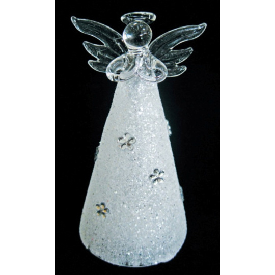 Anděl skleněný svítící LED 13,5 cm