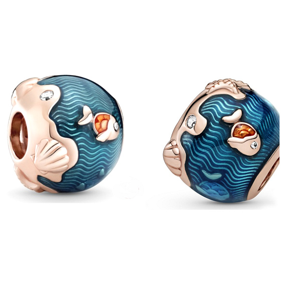 Charm Třpytivé vlny oceánu s rybou, korálek na náramek moře