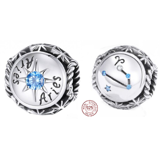 Charm Sterlingové stříbro 925 Znamení zvěrokruhu, kubické zirkonie Beran, korálek na náramek