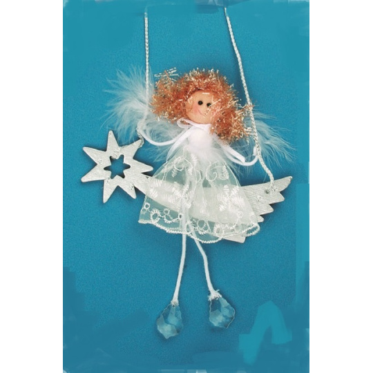 Anděl bílý na kometě na zavěšení 20 cm 1 kus