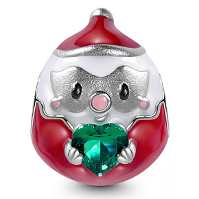 Charm Santa a zelené srdce, korálek na náramek Vánoce