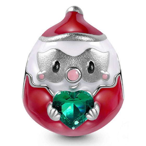 Charm Santa a zelené srdce, korálek na náramek Vánoce