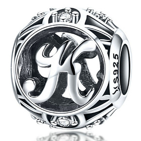 Charm Kouzelná abeceda písmeno K s květinami, korálek na náramek