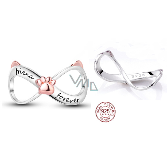 Charm Sterlingové stříbro 925 Nekonečno s tlapkou navždy, přívěsek na náramek mazlíček