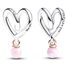 Charm Srdce – symbol lásky s opálovou perlou pro maminku, přívěsek na náramek rodina